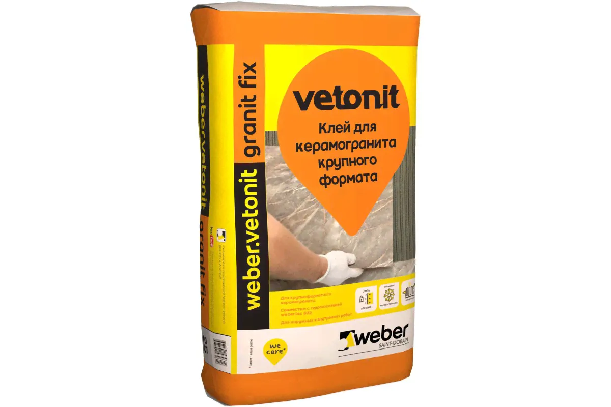 Смесь сухая клеевая цементная для крупноформатного керамогранита WEBER Vetonit Granit Fix 25кг-0